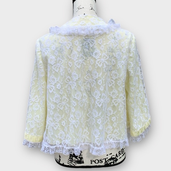 Vintage Odette Barsa Bed Jacket Yellow and White Lace - Picture 7 of 11
